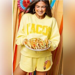 New! QUEEN OF SPARKLES Yellow Sequin Taco Shorts 🌮